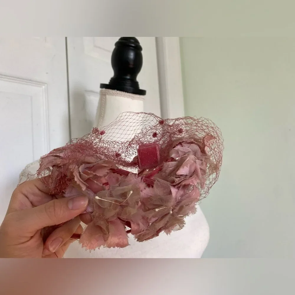 1950s Vintage Pink Flower & Bow Hat - Picture 8 of 9